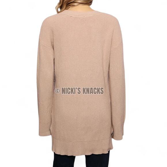 Cyrus Oatmeal Ribbed Knit Sweater Flared Sleeve Oversized Tunic Top Size S - Picture 5 of 9